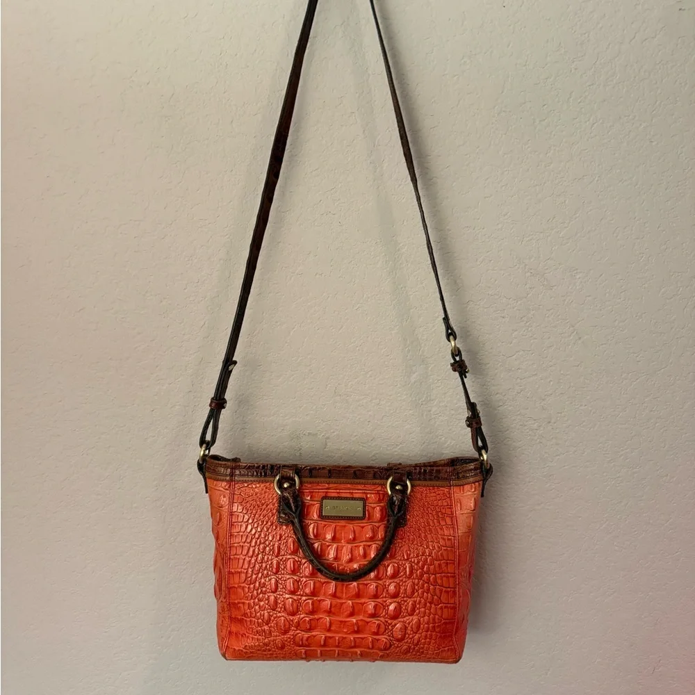 Brahmin Mini Arno Satchel Orange Croc Embossed Leather - Picture 10 of 14